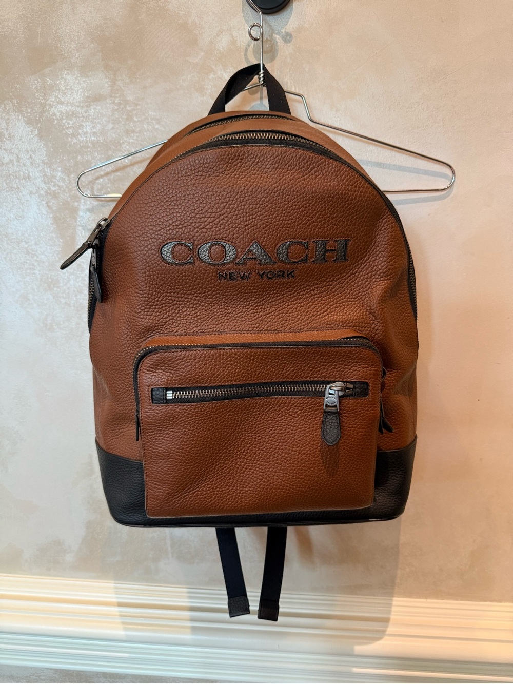 Coach Men's Brown Leather Backpack with Black Trim